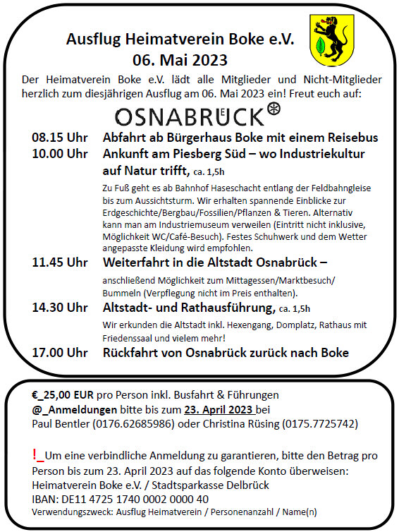 Ausflug Heimatverein Boke nach Osnabrück am 06 05.2023