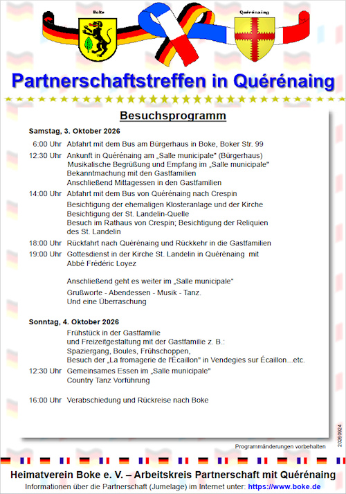 Besuchsprogramm Partnerschaftstreffen in Querenaing 2026